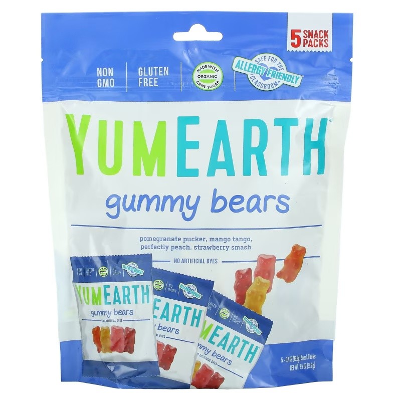 YumEarth, グミベアー、盛り合わせ風味、スナックパック5袋、各0.7 oz